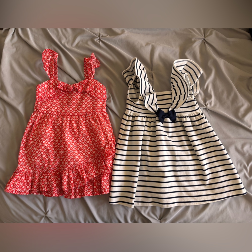 Janie & Jack Striped Ruffle Ponte Dress & Red Floral Dress Bundle Size 3 Girls